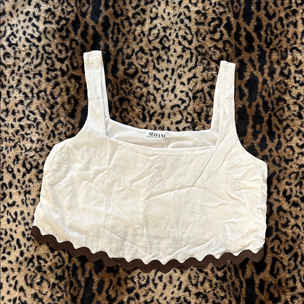 Cream Crop Top with Brown Trim